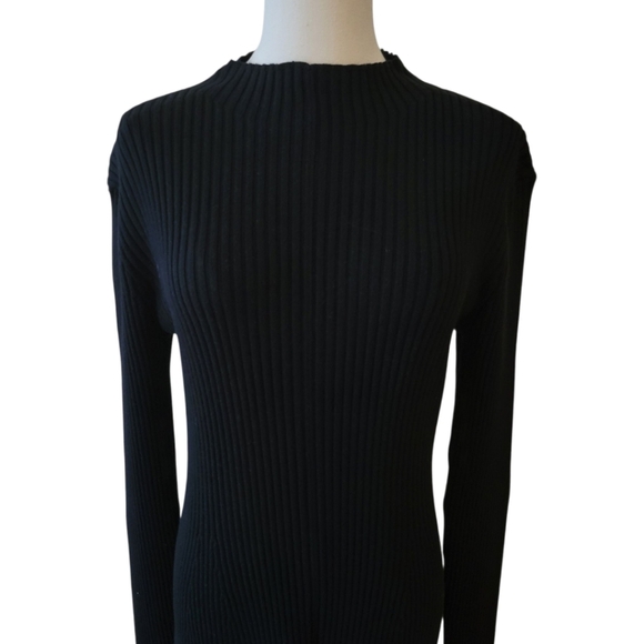 J. Crew Black Ribbed Sweater Knit Dress Size Medium - Picture 3 of 6